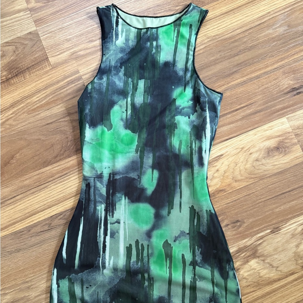 superdown Green & Black Watercolor Print Mini Dress